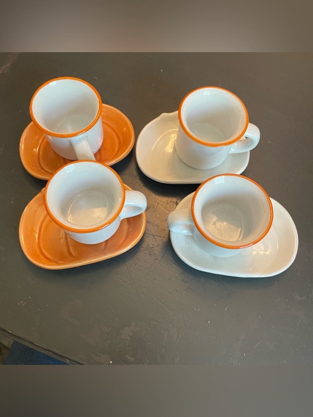 Set of 4 White mini tea Cups mugs with mini pumpkin Saucers